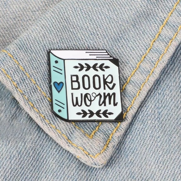 SOLD!!! Pretty Book Worm Blue Enamel Pin - Picture 3 of 3